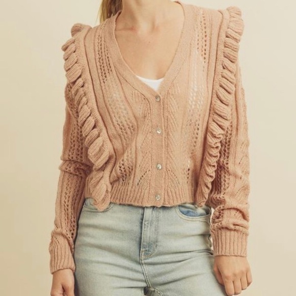 Dress Forum blush pink ruffle cropped cardigan NWT - Picture 3 of 6